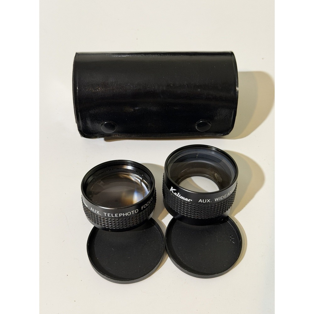 Vintage 1950s Kalimar Wide Angle & Telephoto Lens Set with Leather Case Japan
